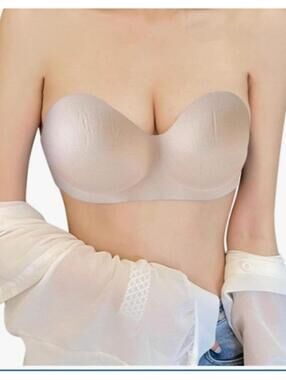 Push Up Strapless Bra 36B Lightly Lined Sexy V-Neck High Support Comfort Women**